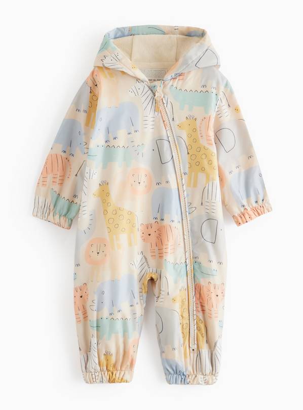 Beige Animal Printed Fleece Lined Puddlesuit 6-9 months